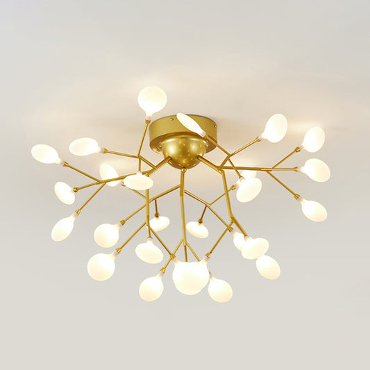 Branch Bedroom Flush Mount Chandelier Metallic Minimalist LED Semi Flush Light Fixture 27 Gold A Clearhalo 'Ceiling Lights' 'Close To Ceiling Lights' 'Close to ceiling' 'Semi-flushmount' Lighting' 2206002