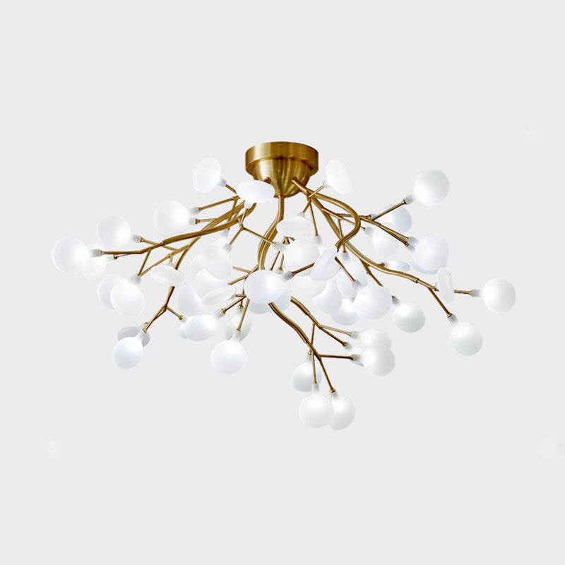 Metal Branch Flush Mount Light Simplicity Semi LED Flush Chandelier with Firefly Shade 54 Cream Clearhalo 'Ceiling Lights' 'Close To Ceiling Lights' 'Close to ceiling' 'Semi-flushmount' Lighting' 2206037