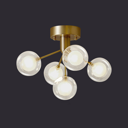 Globe Flush Mount Light Minimalist Clear Glass Corridor Semi LED Flush Chandelier Gold Brass Clearhalo 'Ceiling Lights' 'Close To Ceiling Lights' 'Close to ceiling' 'Semi-flushmount' Lighting' 2206076