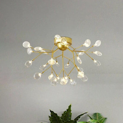 Nordic Firefly LED Semi Flush Light Glass Dining Room Flush Mount Ceiling Chandelier in Gold 27 Gold B Clearhalo 'Ceiling Lights' 'Close To Ceiling Lights' 'Close to ceiling' 'Semi-flushmount' Lighting' 2206091