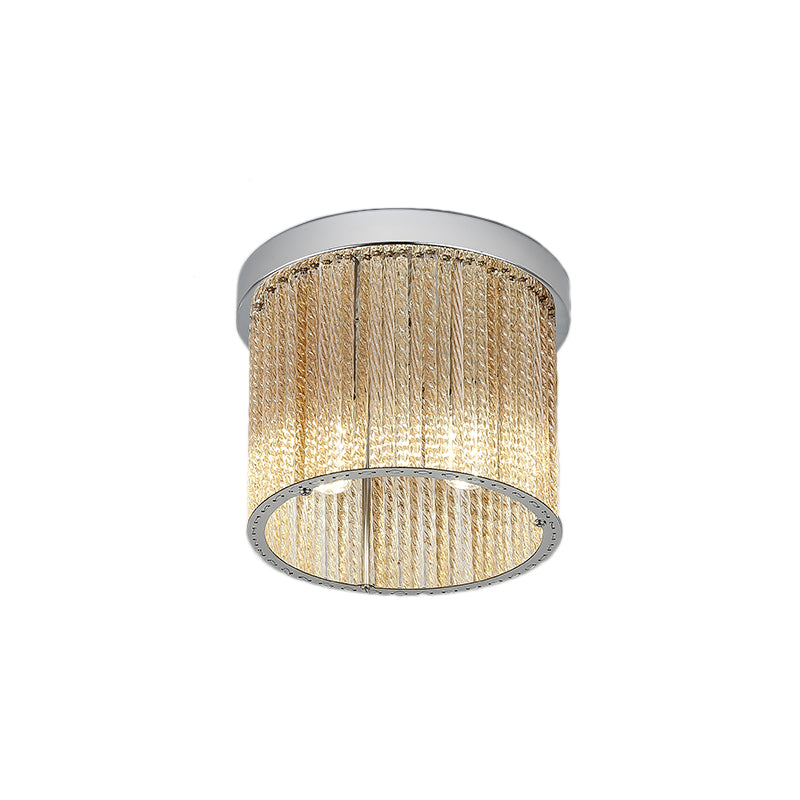 Modern Cylinder Ceiling Light Spiral Glass Rod 2 Lights Balcony Flush Mount Light in Chrome with Crystal Drop, 7"/10" Wide Clearhalo 'Ceiling Lights' 'Close To Ceiling Lights' 'Close to ceiling' 'Flush mount' Lighting' 220617