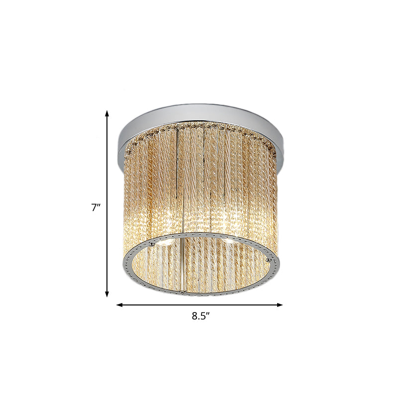 Modern Cylinder Ceiling Light Spiral Glass Rod 2 Lights Balcony Flush Mount Light in Chrome with Crystal Drop, 7"/10" Wide Clearhalo 'Ceiling Lights' 'Close To Ceiling Lights' 'Close to ceiling' 'Flush mount' Lighting' 220618