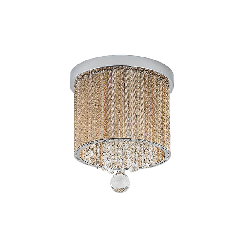 Modern Cylinder Ceiling Light Spiral Glass Rod 2 Lights Balcony Flush Mount Light in Chrome with Crystal Drop, 7"/10" Wide Clearhalo 'Ceiling Lights' 'Close To Ceiling Lights' 'Close to ceiling' 'Flush mount' Lighting' 220621