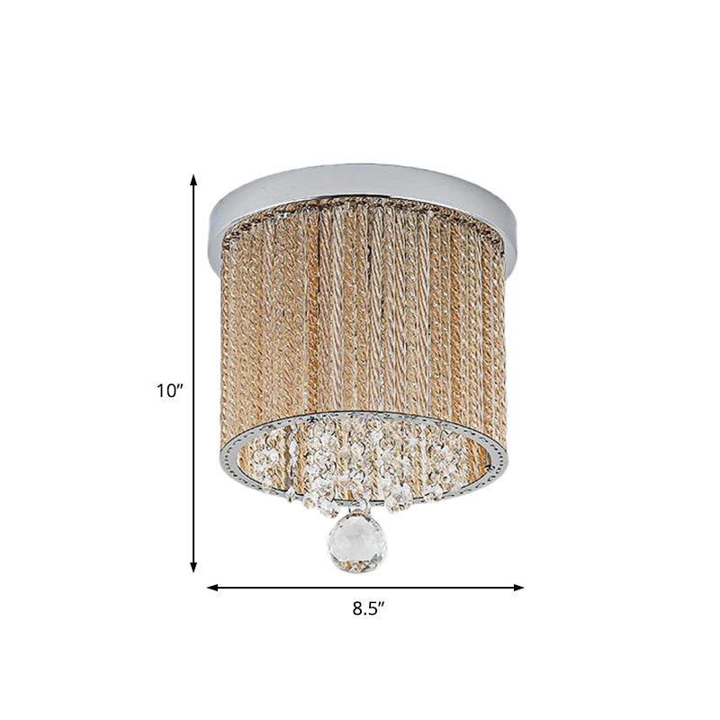 Modern Cylinder Ceiling Light Spiral Glass Rod 2 Lights Balcony Flush Mount Light in Chrome with Crystal Drop, 7"/10" Wide Clearhalo 'Ceiling Lights' 'Close To Ceiling Lights' 'Close to ceiling' 'Flush mount' Lighting' 220622