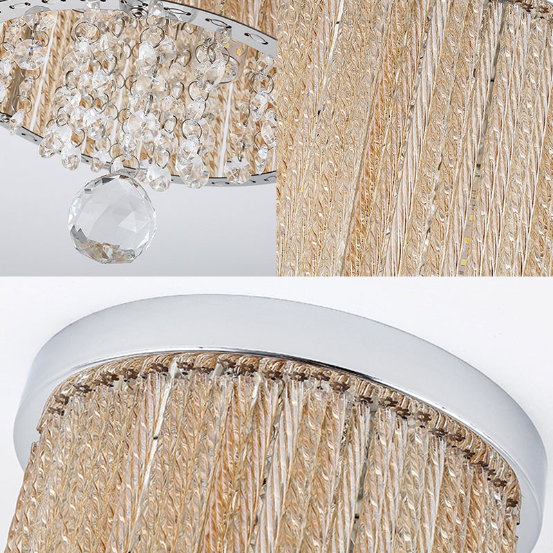 Modern Cylinder Ceiling Light Spiral Glass Rod 2 Lights Balcony Flush Mount Light in Chrome with Crystal Drop, 7"/10" Wide Clearhalo 'Ceiling Lights' 'Close To Ceiling Lights' 'Close to ceiling' 'Flush mount' Lighting' 220623