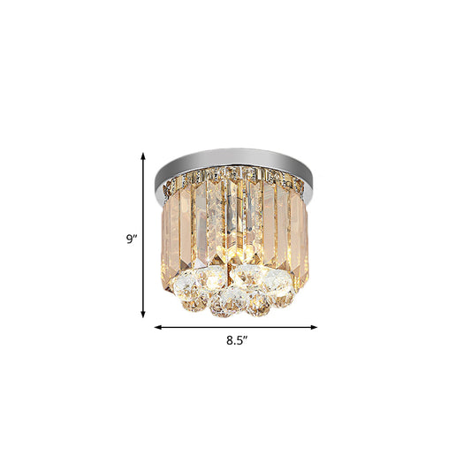 Drum Flush Mount Light Contemporary Rectangular-Cut 2/4/6 Lights Chrome Ceiling Light, 8.5"/12"/16" Dia Clearhalo 'Ceiling Lights' 'Close To Ceiling Lights' 'Close to ceiling' 'Flush mount' Lighting' 220627