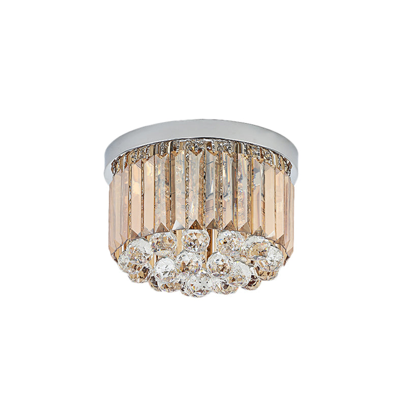 Drum Flush Mount Light Contemporary Rectangular-Cut 2/4/6 Lights Chrome Ceiling Light, 8.5"/12"/16" Dia Clearhalo 'Ceiling Lights' 'Close To Ceiling Lights' 'Close to ceiling' 'Flush mount' Lighting' 220630