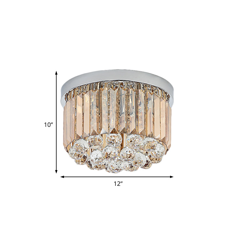 Drum Flush Mount Light Contemporary Rectangular-Cut 2/4/6 Lights Chrome Ceiling Light, 8.5"/12"/16" Dia Clearhalo 'Ceiling Lights' 'Close To Ceiling Lights' 'Close to ceiling' 'Flush mount' Lighting' 220631