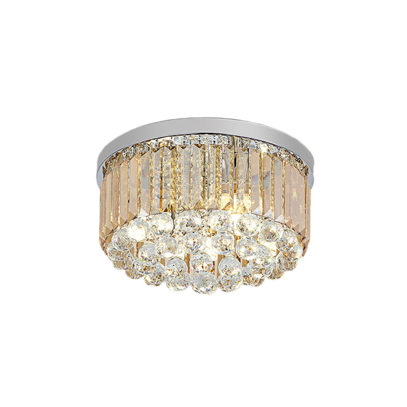 Drum Flush Mount Light Contemporary Rectangular-Cut 2/4/6 Lights Chrome Ceiling Light, 8.5"/12"/16" Dia Clearhalo 'Ceiling Lights' 'Close To Ceiling Lights' 'Close to ceiling' 'Flush mount' Lighting' 220634