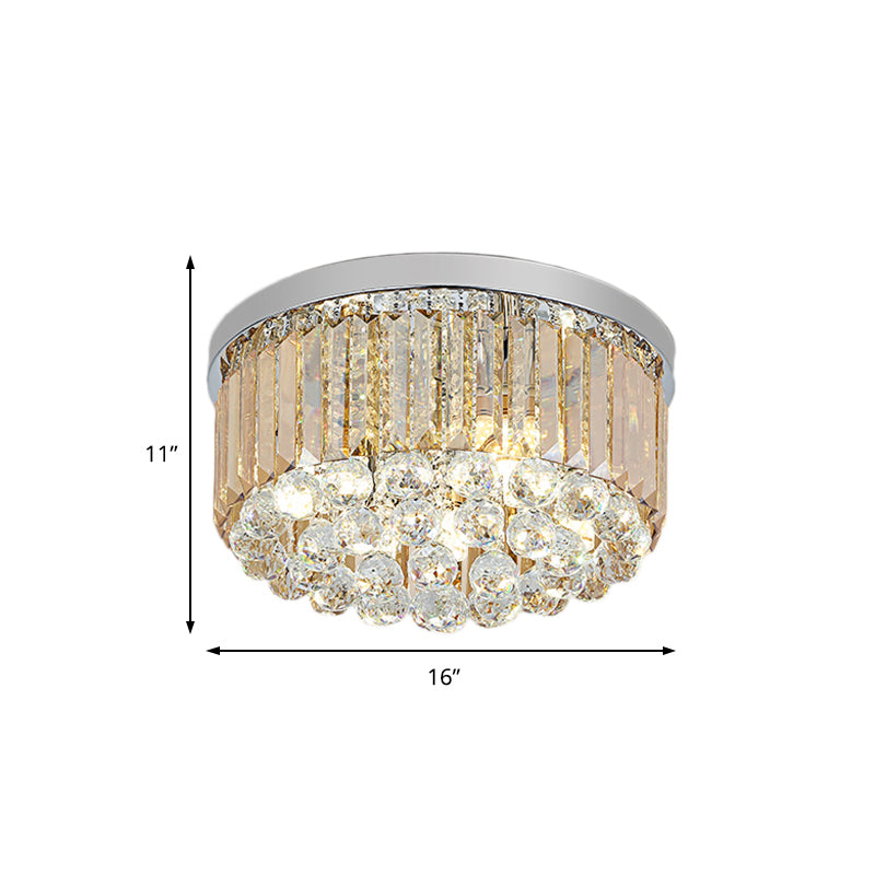 Drum Flush Mount Light Contemporary Rectangular-Cut 2/4/6 Lights Chrome Ceiling Light, 8.5"/12"/16" Dia Clearhalo 'Ceiling Lights' 'Close To Ceiling Lights' 'Close to ceiling' 'Flush mount' Lighting' 220635