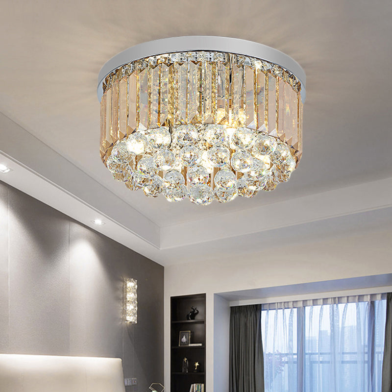 Drum Flush Mount Light Contemporary Rectangular-Cut 2/4/6 Lights Chrome Ceiling Light, 8.5"/12"/16" Dia Chrome 16" Clearhalo 'Ceiling Lights' 'Close To Ceiling Lights' 'Close to ceiling' 'Flush mount' Lighting' 220642