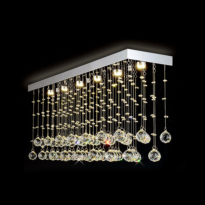 Rectangular Flush Mount Light Modern Faceted Crystal Ball 4 Lights Silver Ceiling Light for Dining Room, 23.5"/31.5"/39" Wide Clearhalo 'Ceiling Lights' 'Close To Ceiling Lights' 'Close to ceiling' 'Flush mount' Lighting' 220645