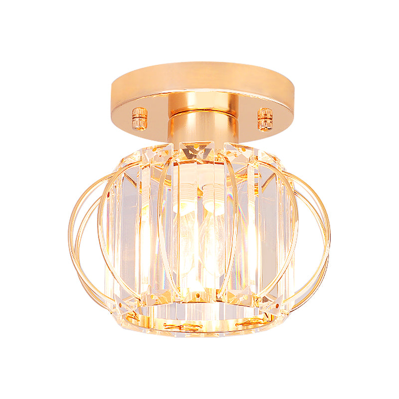 Gold Lantern Frame Ceiling Light Modern 1 Light Rectangular-Cut Crystal Semi Flush Mount Light Clearhalo 'Ceiling Lights' 'Close To Ceiling Lights' 'Close to ceiling' 'Semi-flushmount' Lighting' 220661