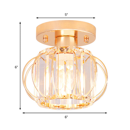 Gold Lantern Frame Ceiling Light Modern 1 Light Rectangular-Cut Crystal Semi Flush Mount Light Clearhalo 'Ceiling Lights' 'Close To Ceiling Lights' 'Close to ceiling' 'Semi-flushmount' Lighting' 220662