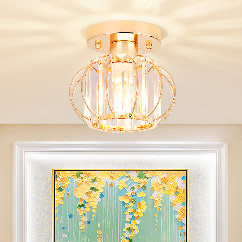 Gold Lantern Frame Ceiling Light Modern 1 Light Rectangular-Cut Crystal Semi Flush Mount Light Clearhalo 'Ceiling Lights' 'Close To Ceiling Lights' 'Close to ceiling' 'Semi-flushmount' Lighting' 220665