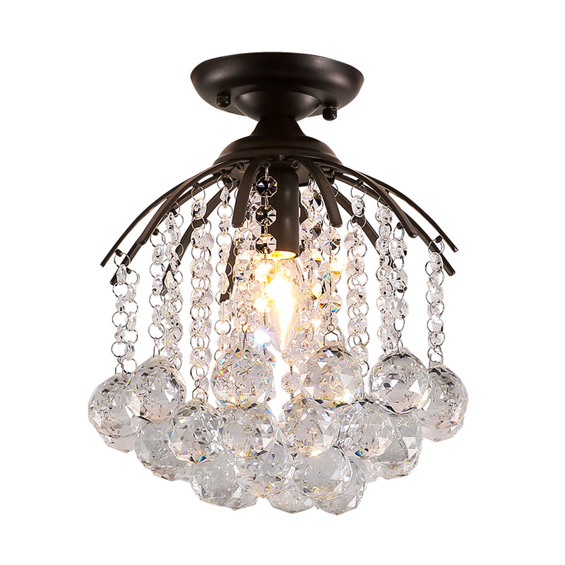 Cascading Semi Flush Mount Light Modern Faceted Crystal Ball 1 Light Black Ceiling Fixture Clearhalo 'Ceiling Lights' 'Close To Ceiling Lights' 'Close to ceiling' 'Semi-flushmount' Lighting' 220702