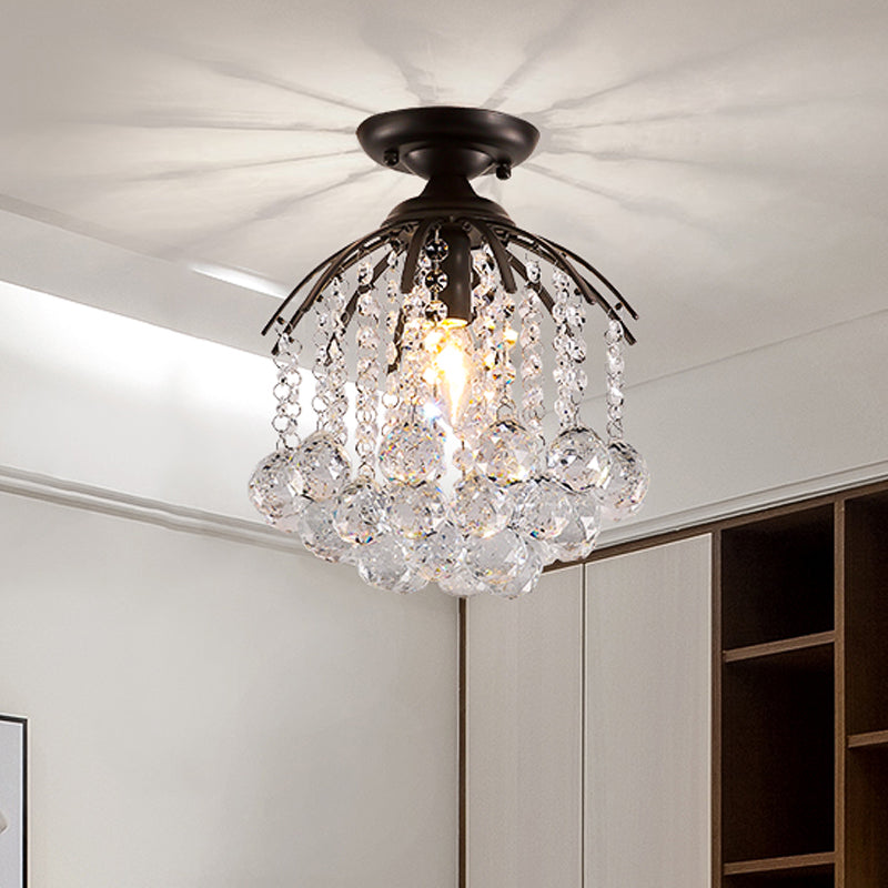 Cascading Semi Flush Mount Light Modern Faceted Crystal Ball 1 Light Black Ceiling Fixture Clearhalo 'Ceiling Lights' 'Close To Ceiling Lights' 'Close to ceiling' 'Semi-flushmount' Lighting' 220704