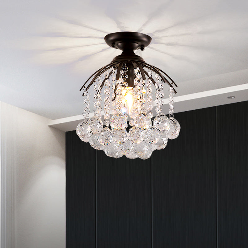 Cascading Semi Flush Mount Light Modern Faceted Crystal Ball 1 Light Black Ceiling Fixture Black Clearhalo 'Ceiling Lights' 'Close To Ceiling Lights' 'Close to ceiling' 'Semi-flushmount' Lighting' 220705