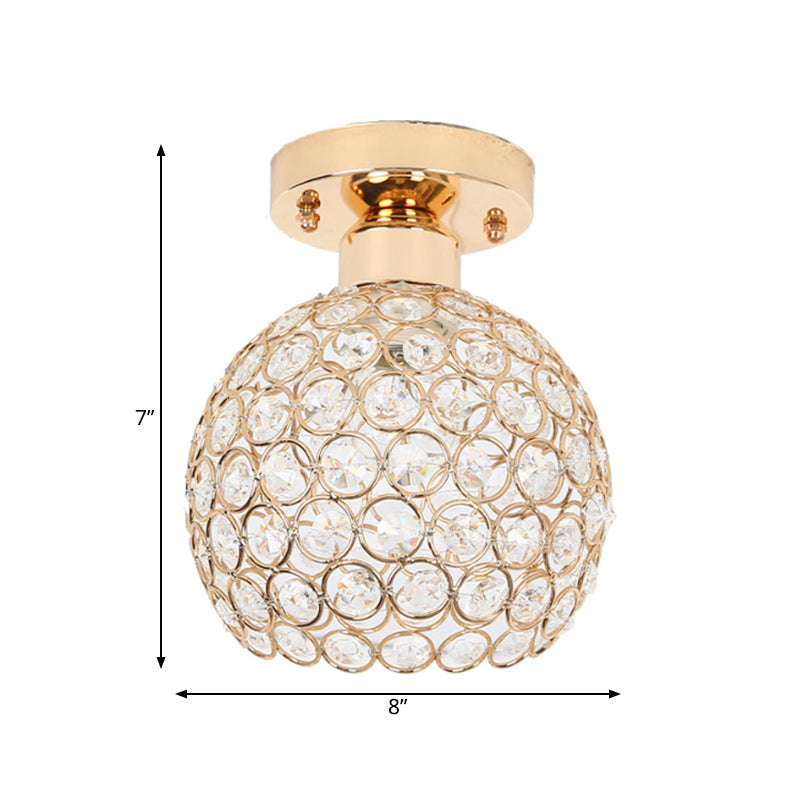 Metal and Crystal Dome Ceiling Fixture Modern 1 Light Gold Semi Flush Mount Light for Hallway Clearhalo 'Ceiling Lights' 'Close To Ceiling Lights' 'Close to ceiling' 'Semi-flushmount' Lighting' 220712