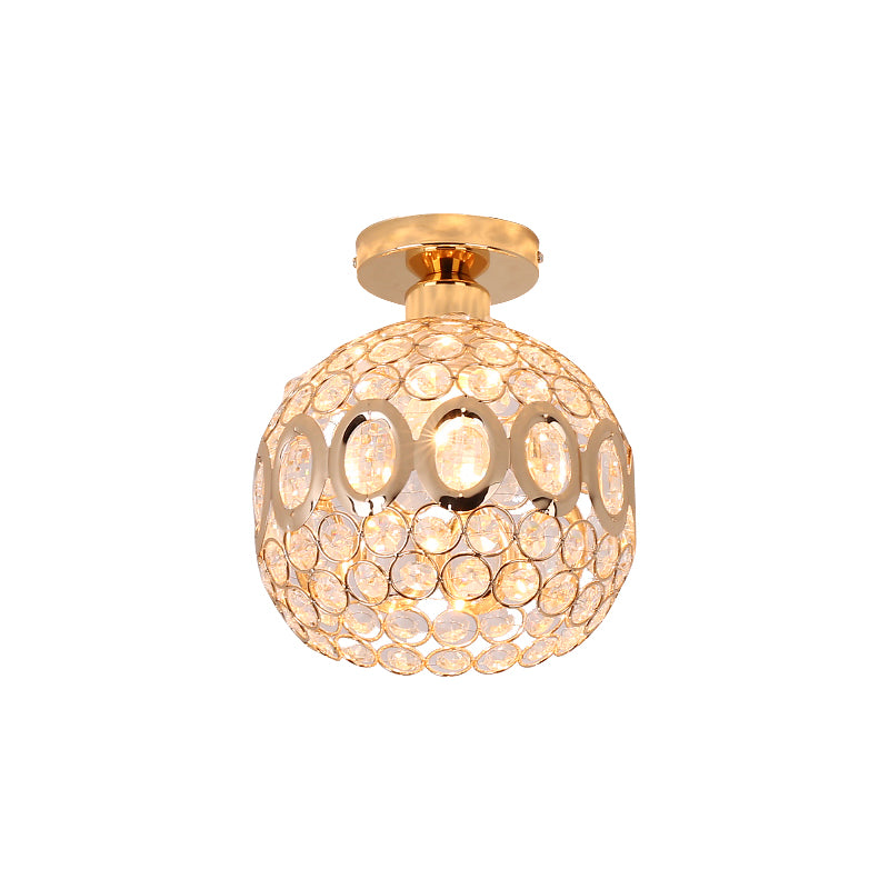 Contemporary 1 Light Semi Flush Mount with Crystal and Metal Shade Gold Dome Ceiling Light Clearhalo 'Ceiling Lights' 'Close To Ceiling Lights' 'Close to ceiling' 'Semi-flushmount' Lighting' 220716