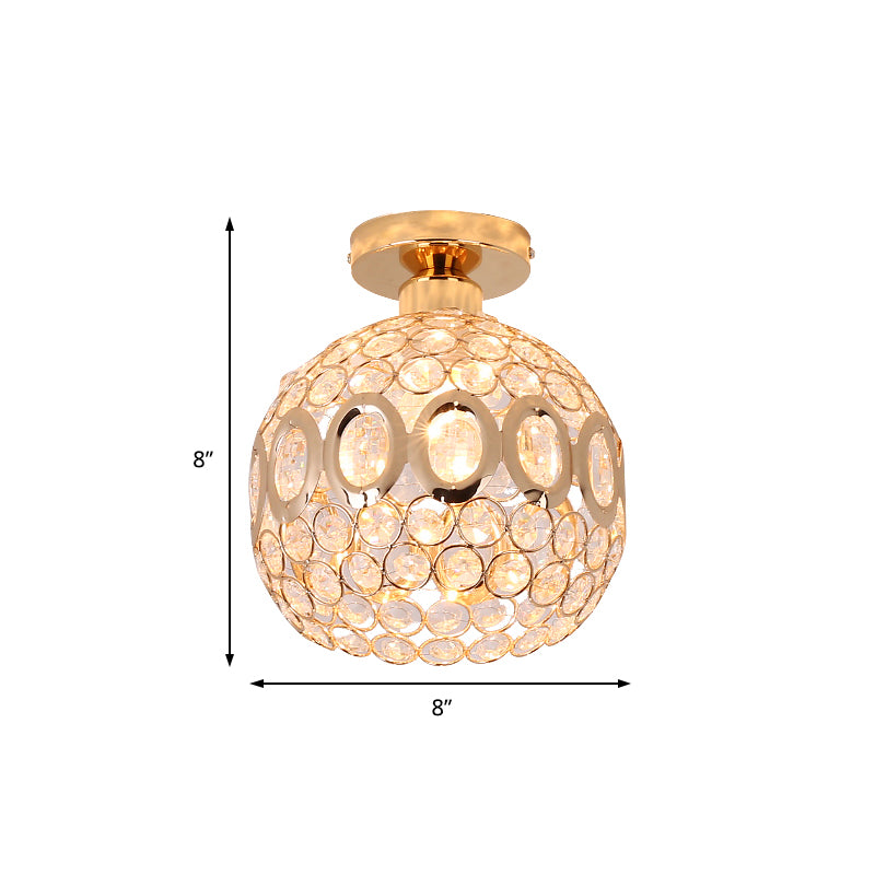 Contemporary 1 Light Semi Flush Mount with Crystal and Metal Shade Gold Dome Ceiling Light Clearhalo 'Ceiling Lights' 'Close To Ceiling Lights' 'Close to ceiling' 'Semi-flushmount' Lighting' 220717