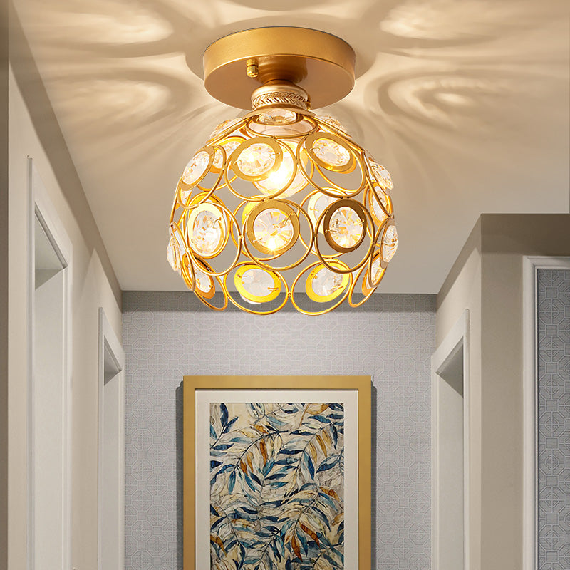 Brass Dome Close to Ceiling Light Modernism 1 Light Metal Semi Flush Mount Light with Crystal Accent Clearhalo 'Ceiling Lights' 'Close To Ceiling Lights' 'Close to ceiling' 'Semi-flushmount' Lighting' 220720