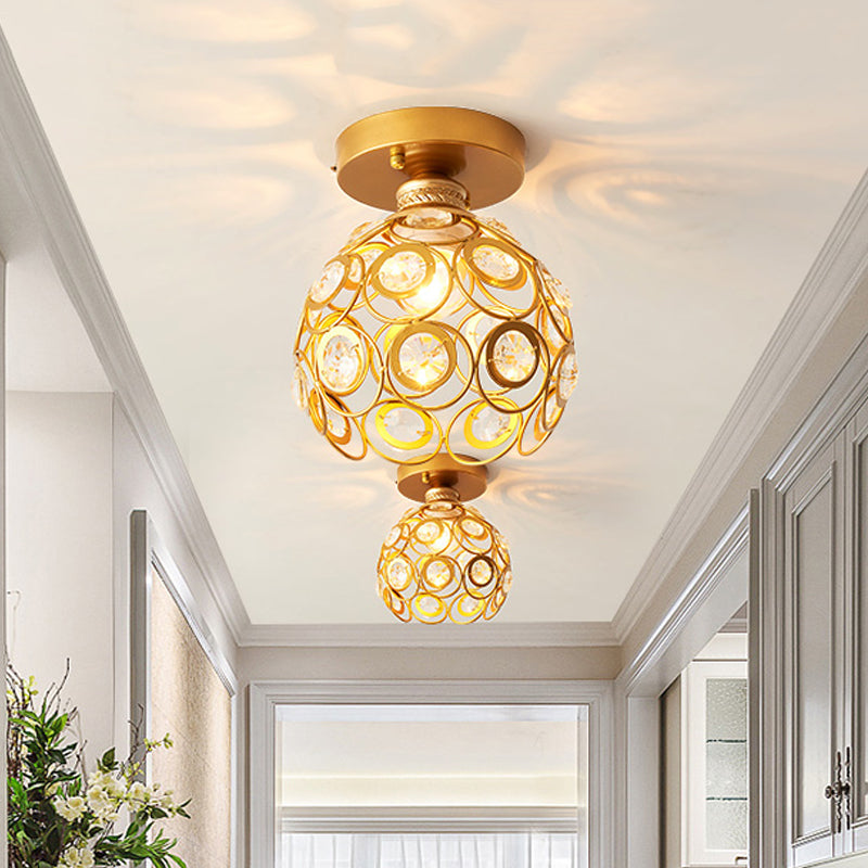 Brass Dome Close to Ceiling Light Modernism 1 Light Metal Semi Flush Mount Light with Crystal Accent Brass Clearhalo 'Ceiling Lights' 'Close To Ceiling Lights' 'Close to ceiling' 'Semi-flushmount' Lighting' 220724