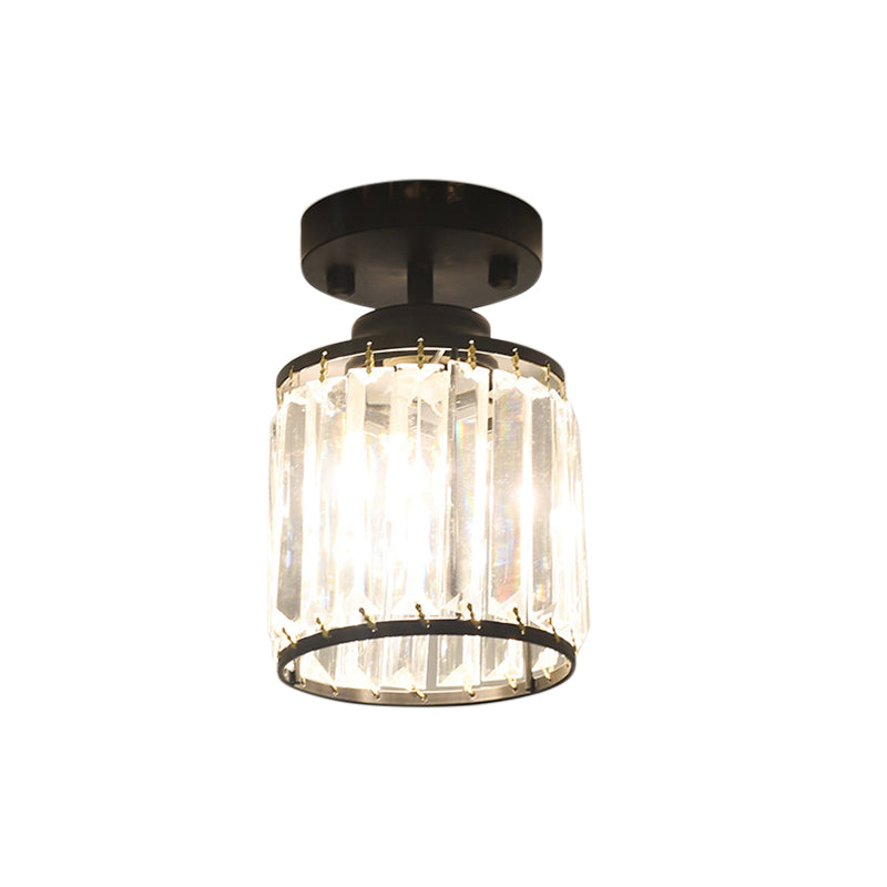 1 Light Corridor Semi Flush Light Contemporary Gold/Black Ceiling Light with Cylinder Crystal Block Shade Clearhalo 'Ceiling Lights' 'Close To Ceiling Lights' 'Close to ceiling' 'Semi-flushmount' Lighting' 220733