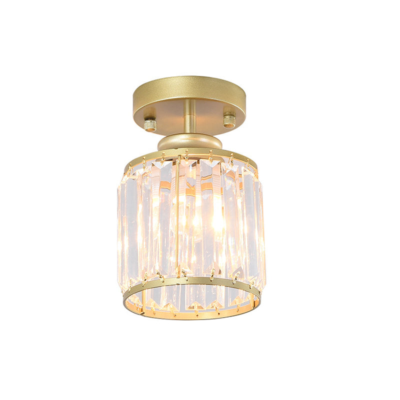 1 Light Corridor Semi Flush Light Contemporary Gold/Black Ceiling Light with Cylinder Crystal Block Shade Clearhalo 'Ceiling Lights' 'Close To Ceiling Lights' 'Close to ceiling' 'Semi-flushmount' Lighting' 220736