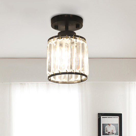 1 Light Corridor Semi Flush Light Contemporary Gold/Black Ceiling Light with Cylinder Crystal Block Shade Clearhalo 'Ceiling Lights' 'Close To Ceiling Lights' 'Close to ceiling' 'Semi-flushmount' Lighting' 220739