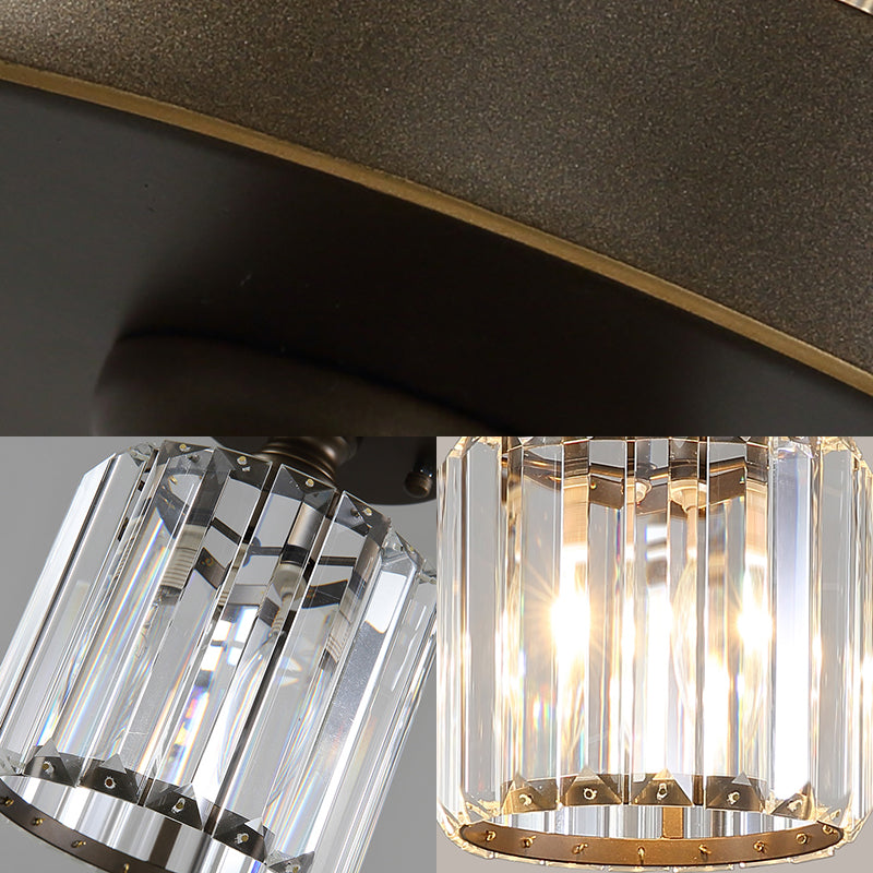 Rustic 1 Light Ceiling Light with Rectangular-Cut Crystal Shade Brass Cylinder Semi Flush Mount Light Clearhalo 'Ceiling Lights' 'Close To Ceiling Lights' 'Close to ceiling' 'Semi-flushmount' Lighting' 220746