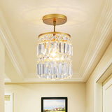 1 Light Hallway Semi Flush Light with Cylinder Crystal Shade Contemporary Brass Ceiling Lamp Clearhalo 'Ceiling Lights' 'Close To Ceiling Lights' 'Close to ceiling' 'Semi-flushmount' Lighting' 220760