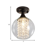 1 Light Corridor Semi Flush Mount Light with Cylinder/Globe Glass Shade and Crystal Strand Vintage Black Ceiling Fixture Clearhalo 'Ceiling Lights' 'Close To Ceiling Lights' 'Close to ceiling' 'Semi-flushmount' Lighting' 220776