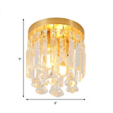 Cylinder Flush Mount Light Modern Crystal Block 2 Lights Corridor Ceiling Flush in Brass, 8"/10" Wide Clearhalo 'Ceiling Lights' 'Close To Ceiling Lights' 'Close to ceiling' 'Flush mount' Lighting' 220791