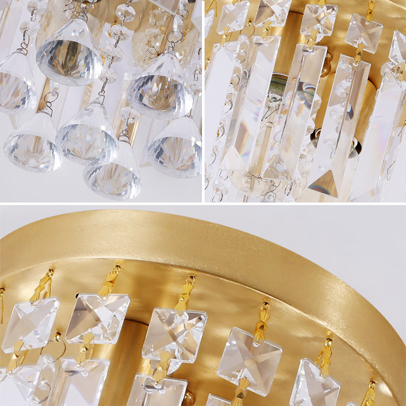 Cylinder Flush Mount Light Modern Crystal Block 2 Lights Corridor Ceiling Flush in Brass, 8"/10" Wide Clearhalo 'Ceiling Lights' 'Close To Ceiling Lights' 'Close to ceiling' 'Flush mount' Lighting' 220793