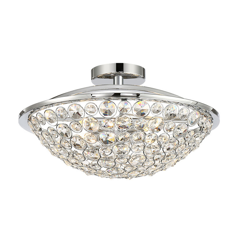 Dome Ceiling Light Modern Metal and Crystal 3 Lights Balcony Semi Flush Mount Light in Chrome Clearhalo 'Ceiling Lights' 'Close To Ceiling Lights' 'Close to ceiling' 'Semi-flushmount' Lighting' 220806