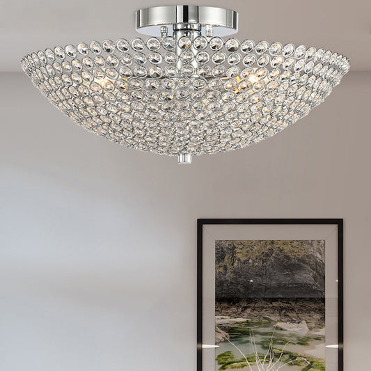 Postmodern Dome Ceiling Light Metal and Crystal 3 Lights Bedroom Semi Flush Mount Light in Chrome Chrome Clearhalo 'Ceiling Lights' 'Close To Ceiling Lights' 'Close to ceiling' 'Semi-flushmount' Lighting' 220811