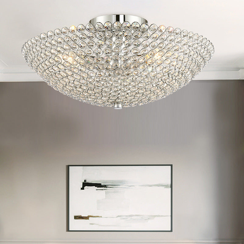 Postmodern Dome Ceiling Light Metal and Crystal 3 Lights Bedroom Semi Flush Mount Light in Chrome Clearhalo 'Ceiling Lights' 'Close To Ceiling Lights' 'Close to ceiling' 'Semi-flushmount' Lighting' 220812