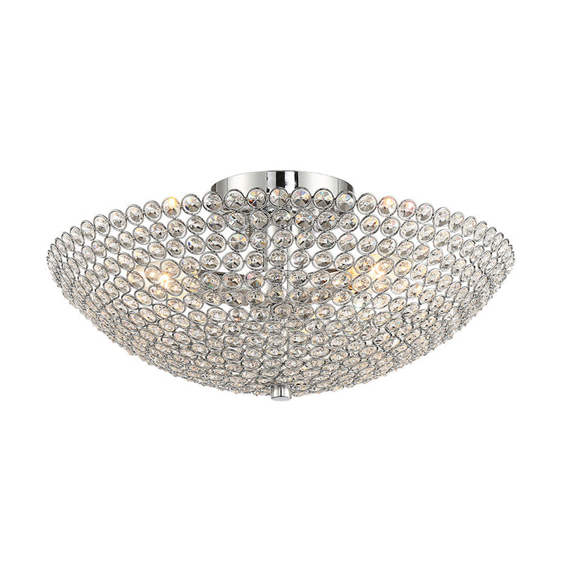 Postmodern Dome Ceiling Light Metal and Crystal 3 Lights Bedroom Semi Flush Mount Light in Chrome Clearhalo 'Ceiling Lights' 'Close To Ceiling Lights' 'Close to ceiling' 'Semi-flushmount' Lighting' 220813