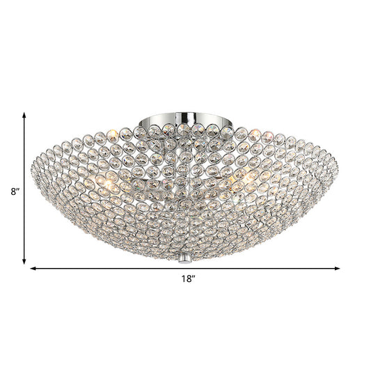 Postmodern Dome Ceiling Light Metal and Crystal 3 Lights Bedroom Semi Flush Mount Light in Chrome Clearhalo 'Ceiling Lights' 'Close To Ceiling Lights' 'Close to ceiling' 'Semi-flushmount' Lighting' 220814