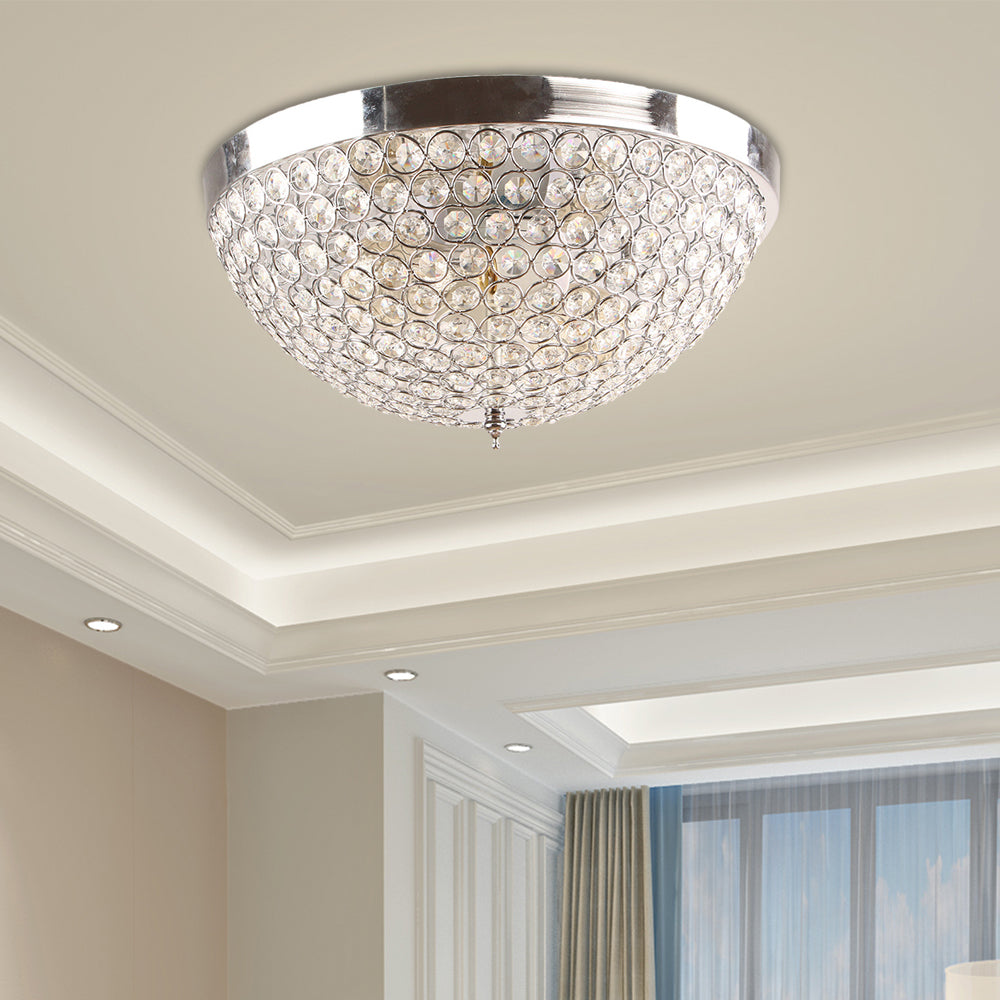 Dome Ceiling Light Fixture Contemporary Faceted Crystal Ball 2 Lights Chrome Flush Mount Light Clearhalo 'Ceiling Lights' 'Close To Ceiling Lights' 'Close to ceiling' 'Flush mount' Lighting' 220815