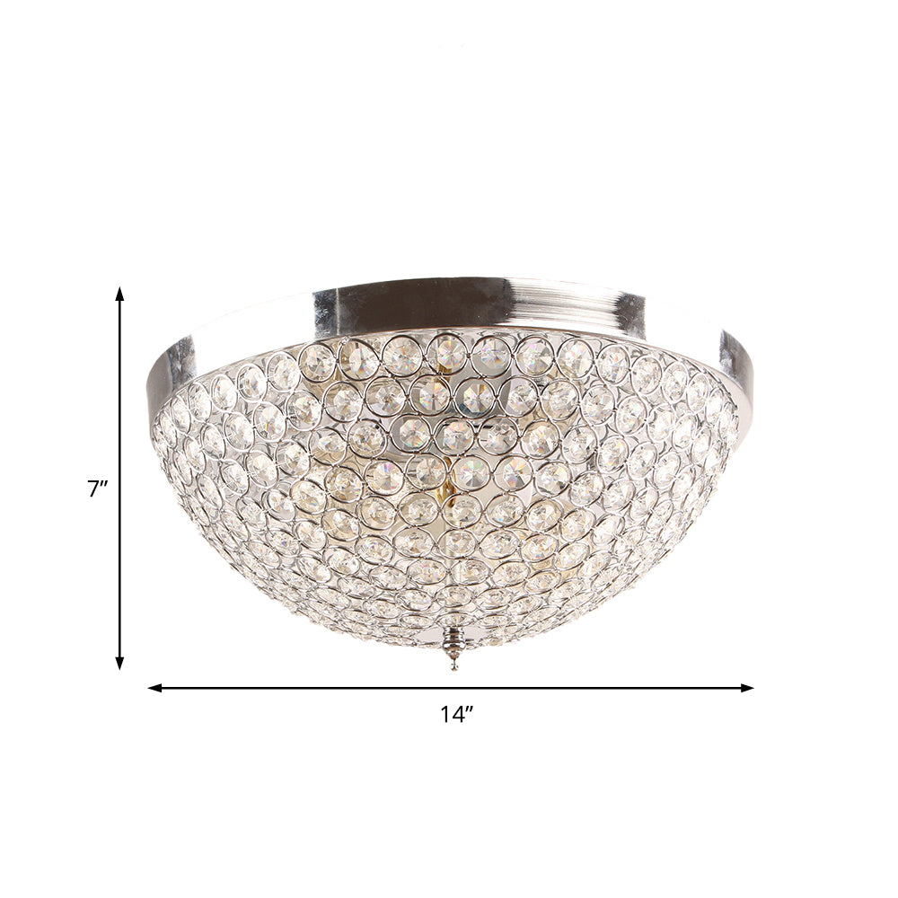 Dome Ceiling Light Fixture Contemporary Faceted Crystal Ball 2 Lights Chrome Flush Mount Light Clearhalo 'Ceiling Lights' 'Close To Ceiling Lights' 'Close to ceiling' 'Flush mount' Lighting' 220818