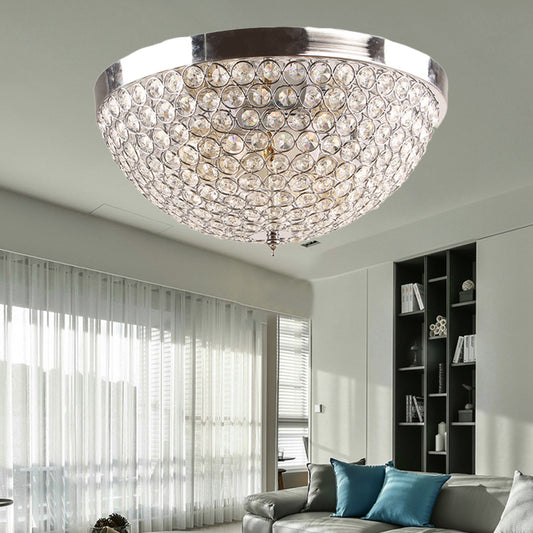 Dome Ceiling Light Fixture Contemporary Faceted Crystal Ball 2 Lights Chrome Flush Mount Light Chrome Clearhalo 'Ceiling Lights' 'Close To Ceiling Lights' 'Close to ceiling' 'Flush mount' Lighting' 220820