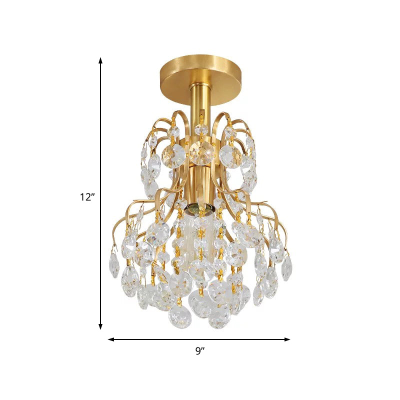 Modern Bent Arm Frame Ceiling Light Metal 1 Light Corridor Semi Flush Mount Light in Brass Clearhalo 'Ceiling Lights' 'Close To Ceiling Lights' 'Close to ceiling' 'Semi-flushmount' Lighting' 220824