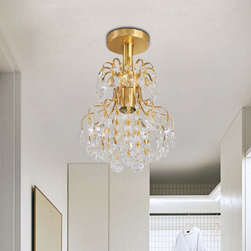 Modern Bent Arm Frame Ceiling Light Metal 1 Light Corridor Semi Flush Mount Light in Brass Clearhalo 'Ceiling Lights' 'Close To Ceiling Lights' 'Close to ceiling' 'Semi-flushmount' Lighting' 220826