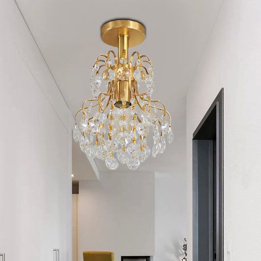 Modern Bent Arm Frame Ceiling Light Metal 1 Light Corridor Semi Flush Mount Light in Brass Brass Clearhalo 'Ceiling Lights' 'Close To Ceiling Lights' 'Close to ceiling' 'Semi-flushmount' Lighting' 220827