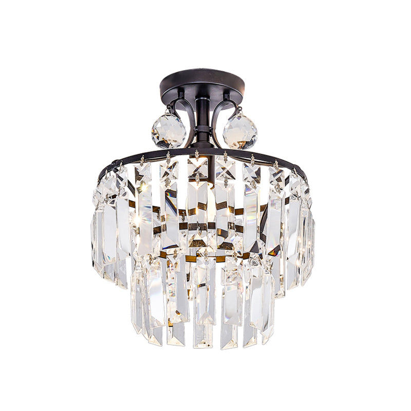 2 Tiers Semi Flush Mount Light Modernism Crystal Block 1 Light Black Ceiling Light Clearhalo 'Ceiling Lights' 'Close To Ceiling Lights' 'Close to ceiling' 'Semi-flushmount' Lighting' 220841