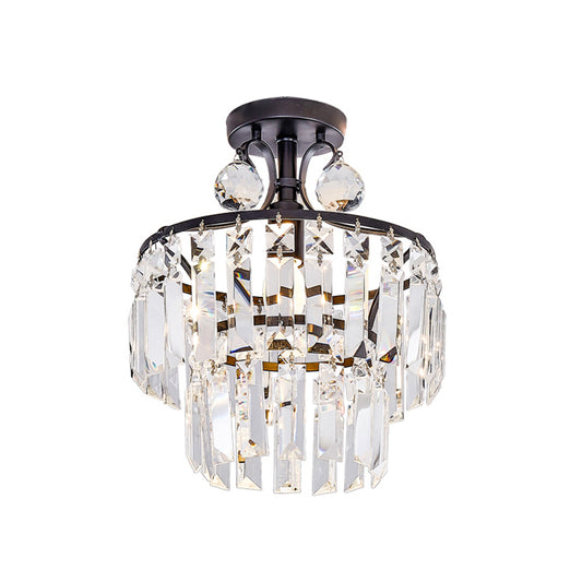 2 Tiers Semi Flush Mount Light Modernism Crystal Block 1 Light Black Ceiling Light Clearhalo 'Ceiling Lights' 'Close To Ceiling Lights' 'Close to ceiling' 'Semi-flushmount' Lighting' 220841