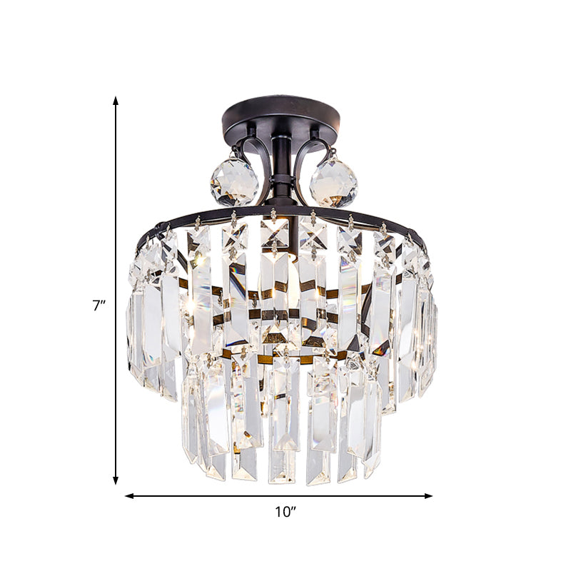 2 Tiers Semi Flush Mount Light Modernism Crystal Block 1 Light Black Ceiling Light Clearhalo 'Ceiling Lights' 'Close To Ceiling Lights' 'Close to ceiling' 'Semi-flushmount' Lighting' 220842