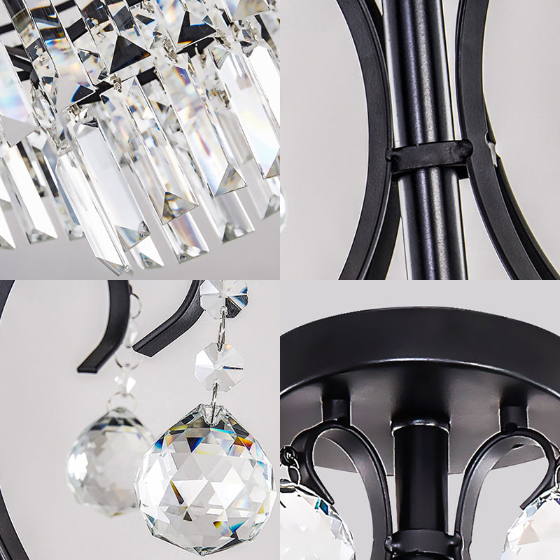 2 Tiers Semi Flush Mount Light Modernism Crystal Block 1 Light Black Ceiling Light Clearhalo 'Ceiling Lights' 'Close To Ceiling Lights' 'Close to ceiling' 'Semi-flushmount' Lighting' 220843